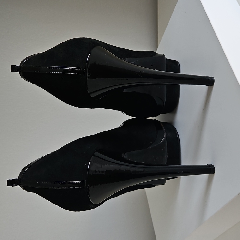 YSL Yves Saint Laurent Black Suede & Patent Leather Platform Heels Size EU 41 - Picture 5 of 8